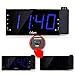 OnLyee Projection Alarm Clock with AM FM Radio | 7” LED Digital Ceiling Display, Sleep Timer | 180°Projector, Desk/Shelf Clock with Dimmer, USB Charging, AC Powered and Battery Backup for Bedroom