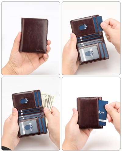 Image of Teskyer Wallet for Men RFID Blocking Bifold Credit Card Holder - Coffee | Large Capacity 8 Card Slots, Compact Design, Bifold Wallet with Gift Box for Daily Carry and Gifting