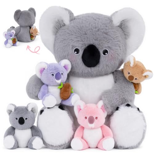 OUOZZZ Koala Stuffed Animal with Babies Inside - 12' Plush Toy with 4 Baby Koalas - Gift Present Toys for Girls & Boys