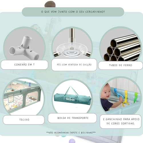 AIEBAO Grade Cercado Para Bebê, Pequeno, 127 x 127 x 65, Até 6 Anos, 48 Peças Para Montagem, Bolsa P