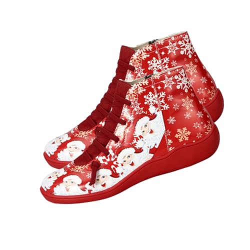 Bottines de Noël femme rouge : chaussures hiver décontractées basses