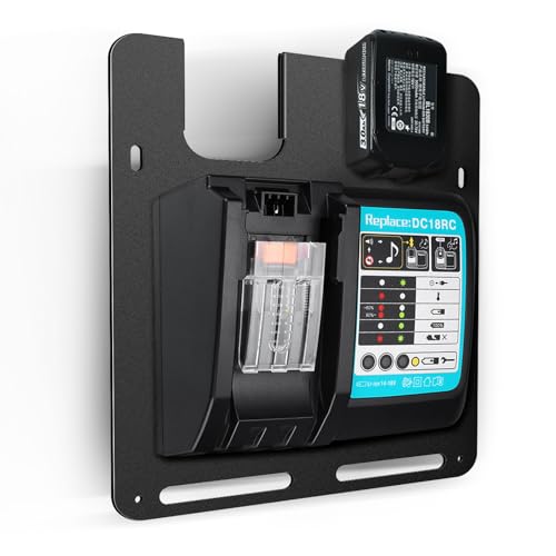 Riuog Wall Mount for Makita Batteries and Chargers,for Makita DC18RC Charger,for Makita 18V 14.4V Battery, Stable 2 Battery Holder and Charger Holder, Suitable for Workshop and Garage