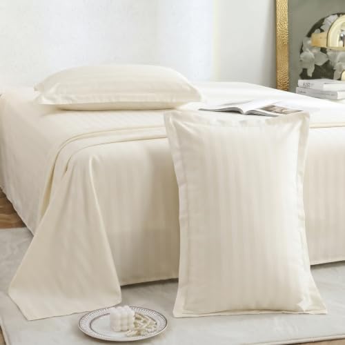 Image of Satin Striped Glace Cotton Double bedsheet with 2 Pillow Cover | Soft & Smooth Finish | Double Bed bedsheet 90 x 90 Inch | Pillow Cover 18 x 28 Inch | Breathable, Fade Resistant