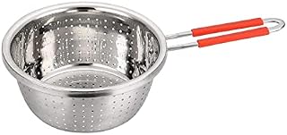 Contiup Stainless Steel Long-Handle Colander Perforated Metal Colander Strainer Stell Silver Sieve Sifters Use for Kitchen Food Pasta Noodles Spaghetti Vegetables Silver - 7.9inch