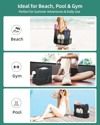 Image of Mesh Beach Tote Bag Packable,2026 New 2-in-1 Large Lightweight Foldable Beach Bags with Multiple Pockets for Women