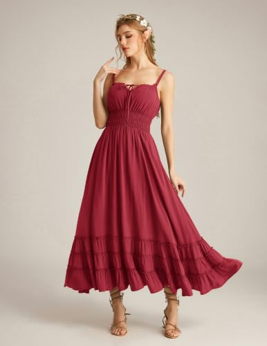 Scarlet Darkness Women's Summer Maxi Dress 2026 Boho Sleeveless Ruffle Flowy Milkmaid Sundress with Pockets Wine XL — view 2