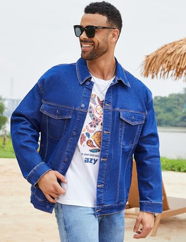 Image of Bindefon Denim Jackets for Men Trucker Jean Jacket Unlined Coats Spring Fall Outfits