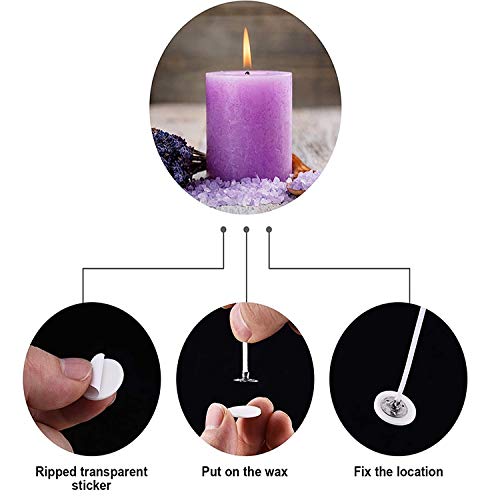 120pcs Cotton Candle Wicks (4inch) with 100pcs Candle Wick Stickers and 1pcs Centering Device 20pcs Metal Candle Wick Sustainer Tabs for Candle DIY, Candle Making Kit