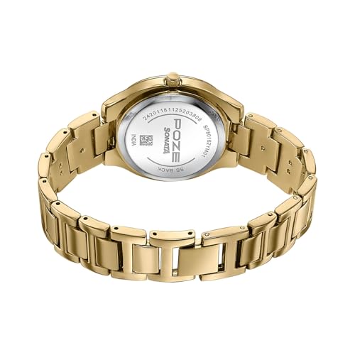 Image of Sonata Poze 8 Quartz Analog with Green Dial IPG Alloy Strap Watch for Women - SP80162YM01W