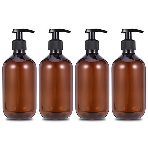 olyee Pumpspender-Flaschen, 500 ml, nachfüllbar, leere Lotion-Flasche für Öl, Emulsion, Shampoo, Pumplotion, Badezimmer, flüssiges Make-up (braun), 4 Stück