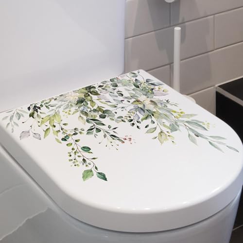Pegatinas Decorativas Para Tapa De Inodoro | Calcomanías Con Diseño Floral De Hojas Verdes | 30x25x1cm