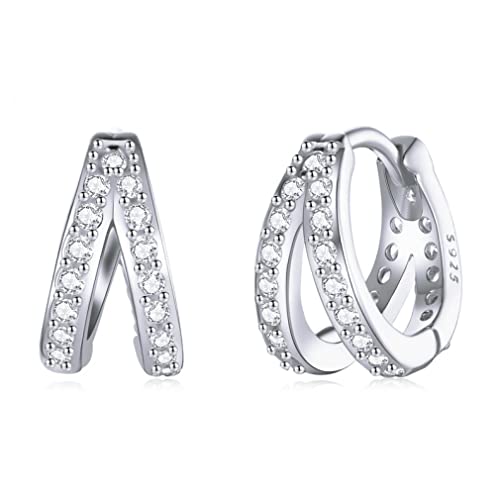 Boucles d'oreilles créoles double anneau en cristal de zircon bijou mariage femme hoop