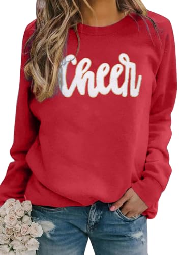 MNLYBABY Cheer Shirt Football Mom Sweatshirt: Women Cheerleader Shirts Chenille Cheer Shirt Mama Game Day Embroidered Tops