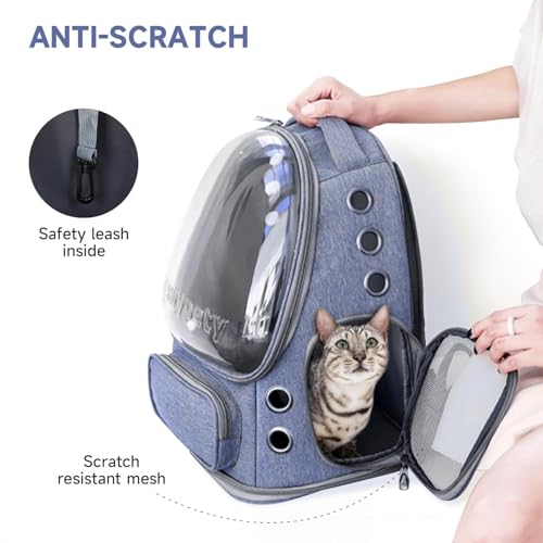 Image of Cat Backpack Carrier Expandable Pet Carrier Backpack for Small Medium Cats Fit Up to 18 Lbs, Foldable Puppy Backpack Carrier for Travel, Hiking (Blue, 11L x 16.5W x 13.4H)