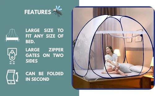 Image of Mosquito Net for Double Bed | King Size Foldable Machardani | Polyester 30GSM Strong Net |PVC Coated Corrosion Resistant Steel Wire - Blue (1, Purple)