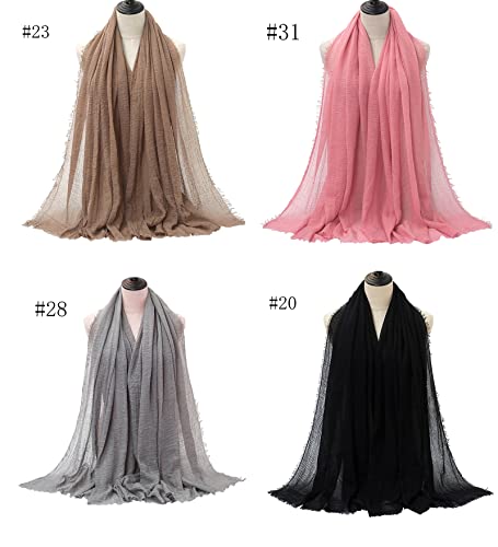 QYMY 4pcs Set Hijab Muslim Head Scarf Solid Color Long Scarf Wrap Scarves Cotton Scarf for Women Fashion L70.7”xW35.4” QY4143