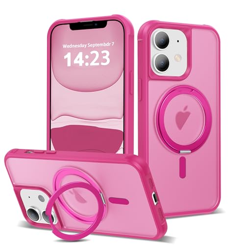 Image of Compatible with iPhone 11 Case with Stand 6.1 inch,Rose Red | Matte Translucent Phone Case for iPhone 11,360 Magnetic Ring Stand,Compatible Mag-Safe,Military Grade Protection