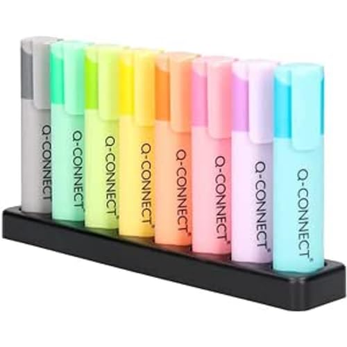 Q-Connect Rotulador fluorescente pastel punta biselada estuche de sobremesa 8 colores surtidos