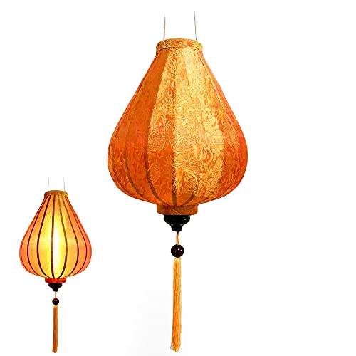 Art Saigon Linterna Asiática de Seda Naranja G - Diámetro Ø29cm - Farolillo Hoi An en Tela, Bambú y Madera - Artesanía Vietnamita y Decoración Asiática (Ref. G20-O)