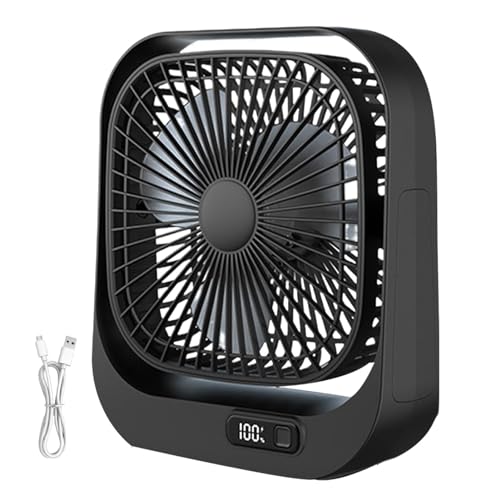 Wezalget Ventilador eléctrico, ventilador personal de escritorio con pantalla digital, herramienta de refrigeración ajustable de 360 grados para coche, hogar, escuela, viajes y área de trabajo