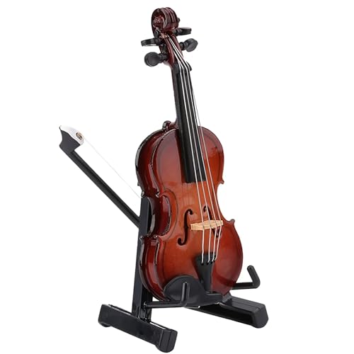 Mini violín de madera RuiJOTWAT de 13 cm con soporte para decoración del hogar.