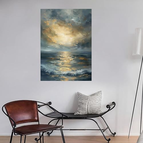 Tableau abstrait paysage marin toile 80x120cm WODJEM pour salon