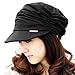 LOCOMO Women Girl Fashion Design Drape Layers Beanie Rib Hat Brim Visor Cap FFH010BLK Black