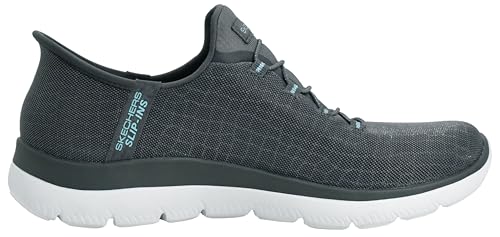 Skechers Women's Hands Free Slip-ins Summits Classy Night Sneaker, Grey/Light Blue, 6.5 M US