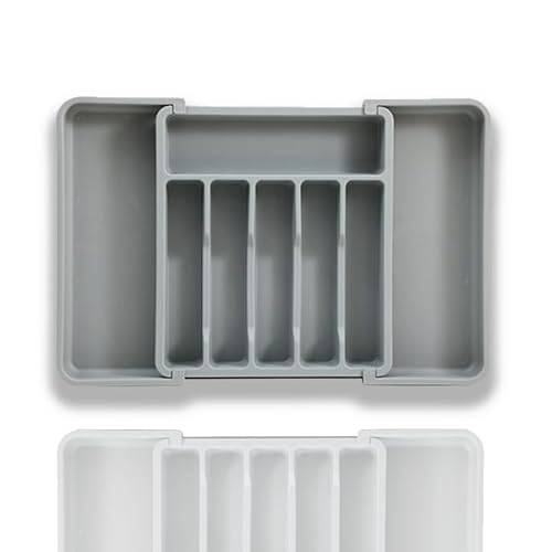 Odreddin Expandable Cutlery Drawer Organiser - Adjustable Telescopic Utensil Holder for Kitchen Drawers, Large & Small Space Saving Organizer Tray with Non-Slip Base (gray)