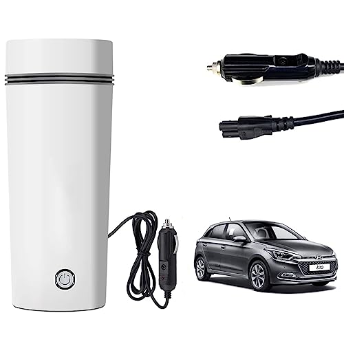 Image of Oshotto 12V Portable Electric Water Bottle for Hot Water Tea Coffee Kettle Mug Multipurpose Food Grade Fast Boil Auto Shut-off For Travel Camping, Road Trip Compatible with Hyundai i20 (350ml) - White