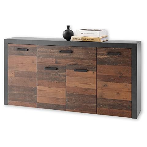 JONES Vintage Sideboard in Old Wood Optik, Betonoxid - Retro Kommode Cover
