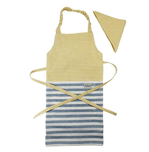最安値 子供用 エプロン 調理実習 給食 小学校 キッズエプロン 男の子 女の子 クッキング こどもエプロン 三角巾 付き Ki 071 3 ストライプイエロー の価格比較