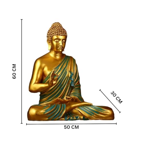 Image of 2 Feet Height Decorative Meditating Buddha Idol for Home Decor Big Size, Black Ceramic Murti, Meditation Buddha Statue, Home Garden Decor (Golden & Green)
