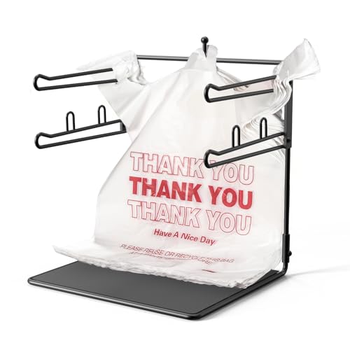 GIGIFTREE Plastic Grocery Bag Holder, Metal T-Shirt Bag Rack, Plastic Bag Organizer with Metal Base for Grocery Store, Supermarket, Restaurant, Business by GIGIFTREE - Used condition - US$20.32
