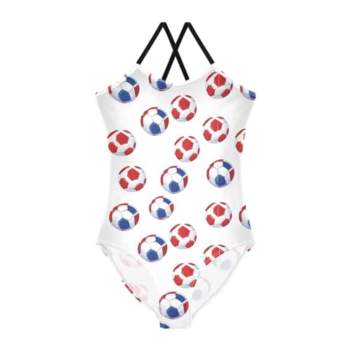 Girl's One Piece Swimsuit Red Blue Football Beach Bathing Swimwear