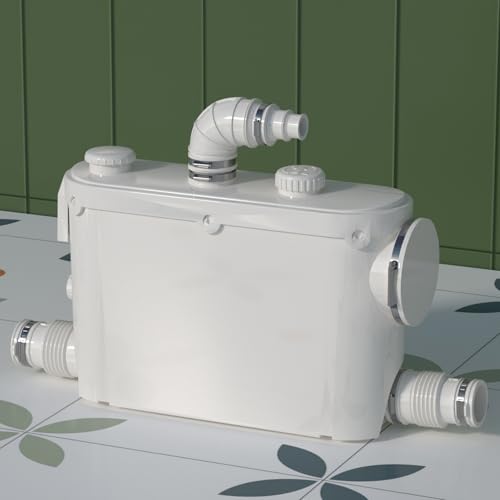 Seitlich ablaufende Zerkleinererpumpe für Keller-Toiletten-Spülsystem, Abwasserpumpe mit Kupfermotor und 4 Wassereinlässen für Wandtoilette/Dusche/Waschmaschine, zum Einbau in die Wand, 7 m Förderhöhe