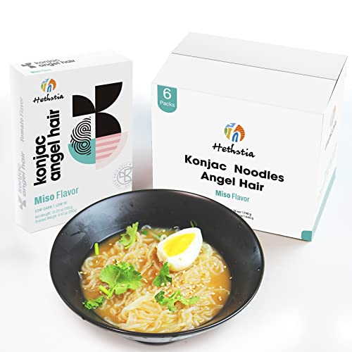 Image of Hethstia Shirataki Ramen Noodles, Low Carb Soup, 6 Pack Miso Flavor Instant Pasta(61.38oz,1740g), Only 15 Kcal