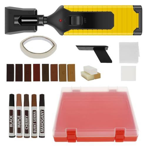Laminate Floor Repair Kit with Heat Pen, 11 Color Wood Vinyl Floor Furniture Repair Kit Hardwood Linoleum Lvp Repair Kit Cover Scratches,Stains,Cracks,Holes for Floor,Door,Cabinet,Table,Stairs etc