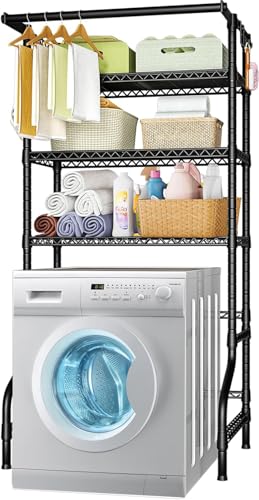 Recopilación de walmart lavadoras y secadoras comprados en linea. 39 Kisfam Mueble para Lavadora y Secadora, Estante Organizador de Lavandería de 3 Niveles, Estructura Metálica Independiente con Tendedero, 86 cm Ancho x 50 cm Fondo x 197 cm Alto