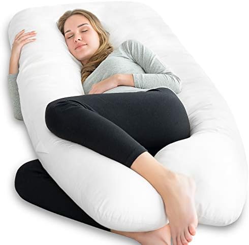 Meiz Premium U Shape Comfortable Pregnancy Pillow Maternity Pillow for Side Sleeping for Growing Tummy Support,Plus 100% Cotton Zipper Removable Cover(White)