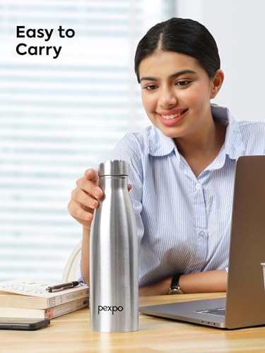 Image of Go24 pexpo Genro ISI Certified Stainless Steel Single Wall |Fridge Water Bottle| 1 Litre, Silver |Narrow Mouth with Screw Cap| Easy Grip|Home, Office, Gym, School, Yoga, Trekking, Men, Women & Kids