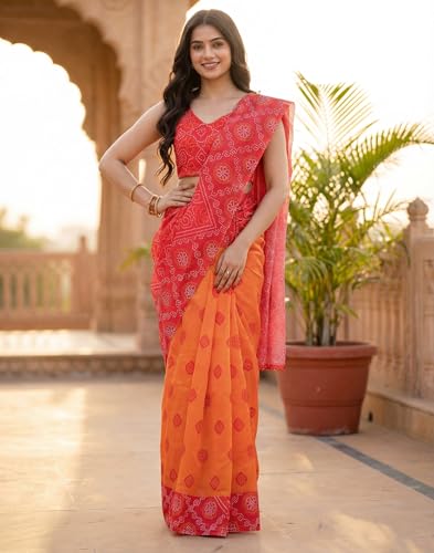 Image of SIRIL Women's Cotton Linen Printed, Zari Border One Minute Ready To Wear Saree With Unstitched Blouse Piece