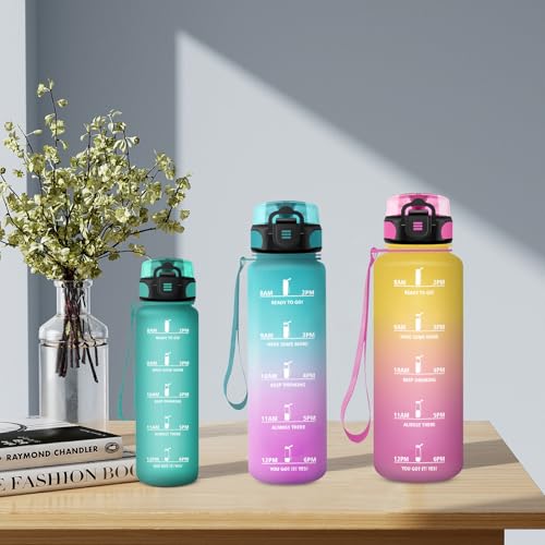 Trinkflasche 500ml, Wasserflasche mit Filte, Sport Trinkflaschen Kohlensäure Geeignet,mit Zeitmarkierungen, Auslaufsicher für Picknick, Schule, Junge, Mädchen, Büro