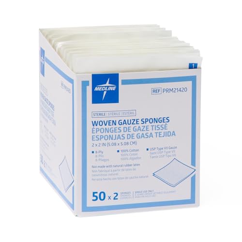Woven Sterile 8-Ply Gauze Sponges, USP Type VII, 2" x 2" in 2-Packs