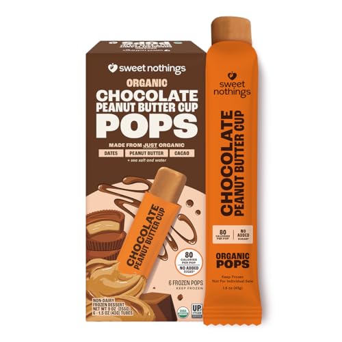 Sweet Nothings, Chocolate Peanut Butter Cup Organic Dessert Pops, Pack of 6 - No Added Sugar, Dairy-Free, Vegan, Healthy Organic Pops