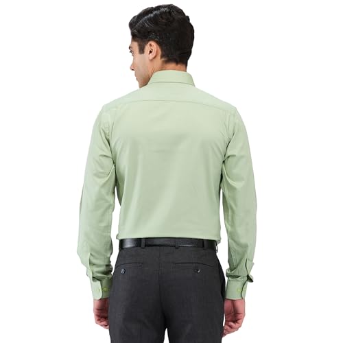 Image of Raymond Men Slim Fit Solid Pattern Pure Cotton Semi Cutaway Collar Full Sleeve Formal Shirt