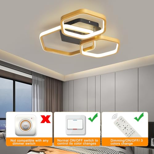 Plafonnier LED moderne hexagonal dimmable 52W à 80W avec télécommande