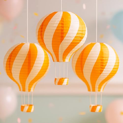 Image of Wanna Party Hanging Hot Air Balloon Paper Lanterns 12 Inch Hot Air Balloon Decorations Reusable Chinese Japanese Parachute Paper Lantern for Birthday, Baby Shower,Other Festival- Orange