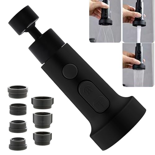 Negro Alargador Aireador de Grifo Cocina Fregadero, M22/M24 Extensor Grifo, Cabezal Grifo Cocina con Adaptador, Flexible Difusor Filtro para Lavabo, Boquilla Atomizador Burbujeador Grifo con 3 Modos