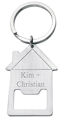 Schlüsselanhänger mit Flaschenöffner Haus und Gravur - Geburtstagsgeschenk - Geschenk für Frau & Mann (Gravur: Druckschrift) Cover